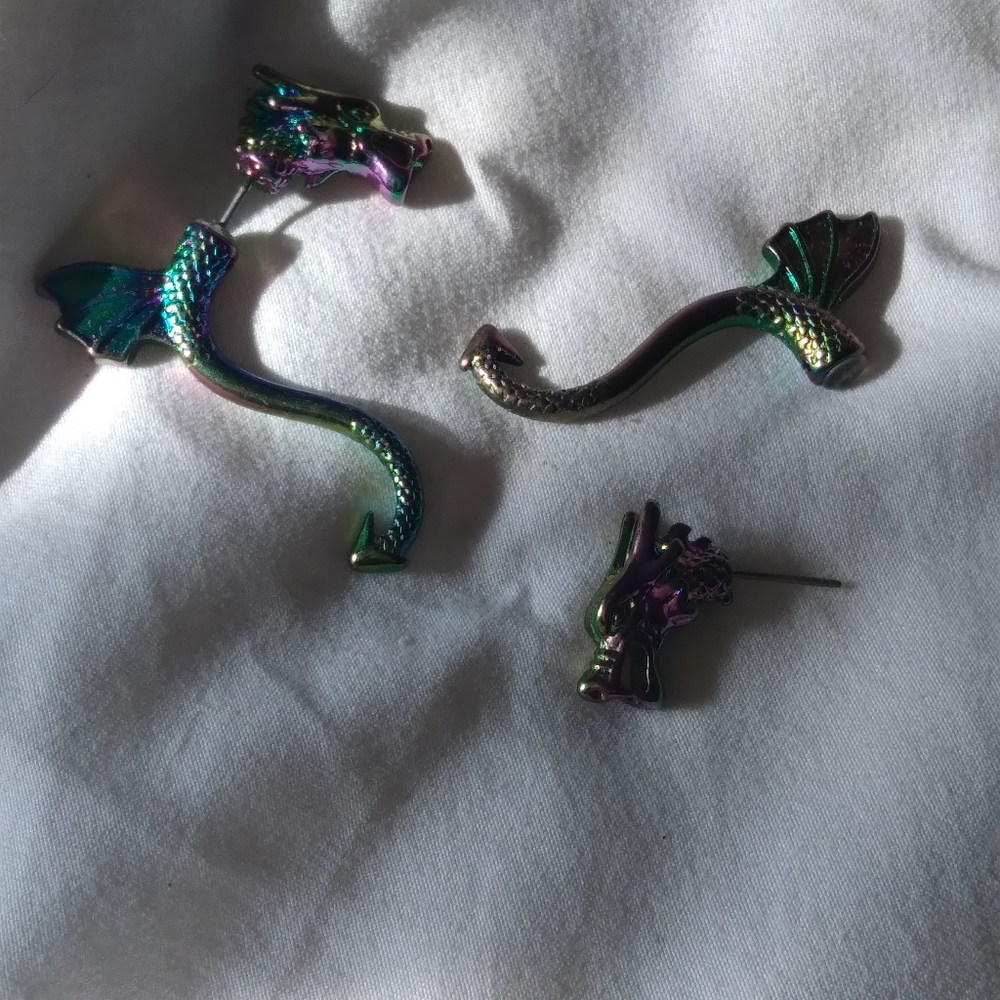 Iridescent Dragon Earrings never used unique